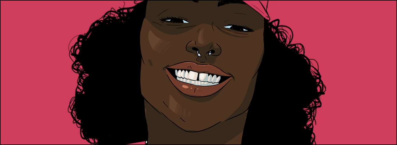 La dame brune aux dents blanches